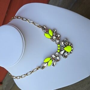 J Crew Gold (Brass Tone ?) and Neon Green Statement Crystal Necklace